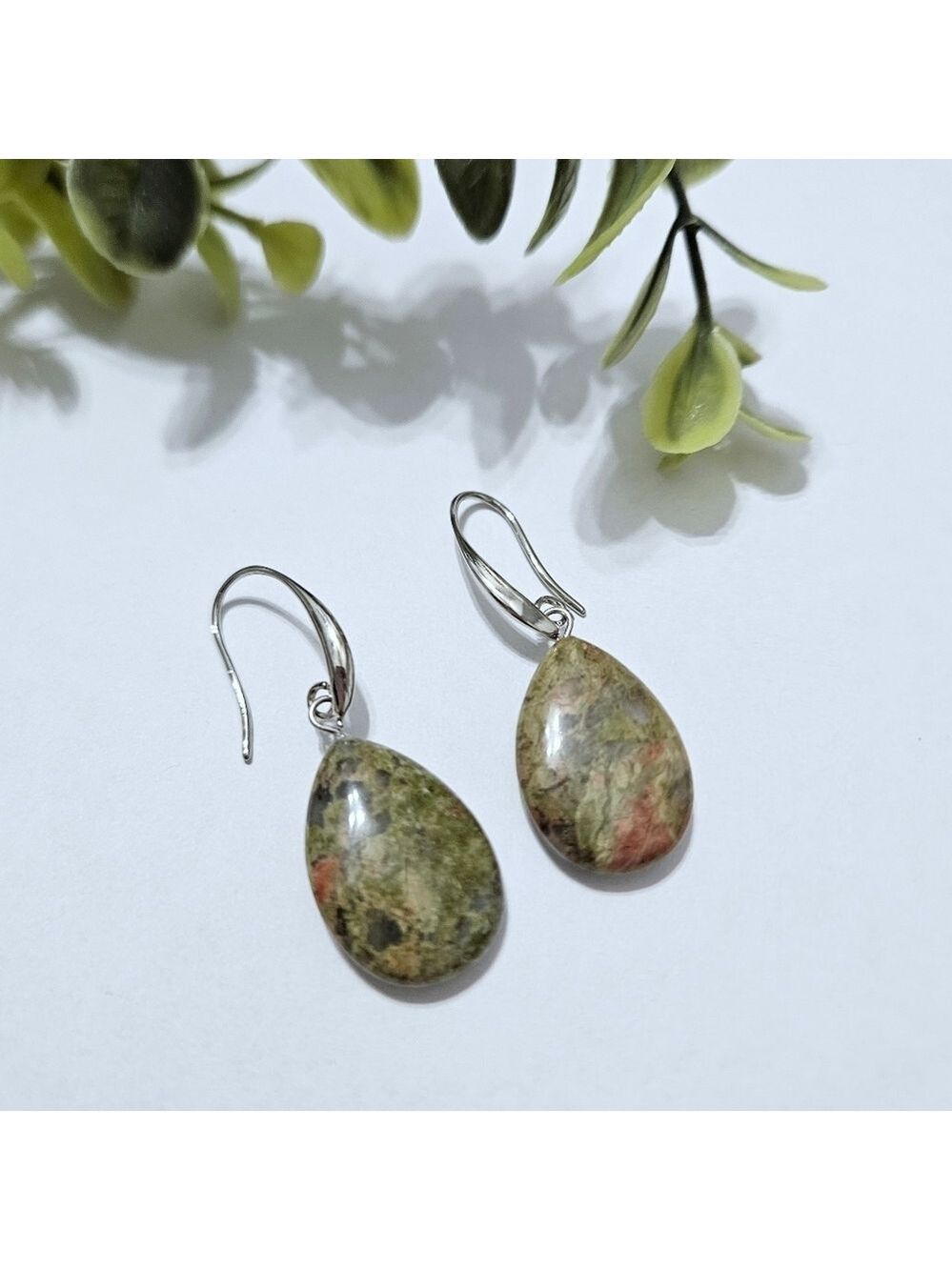 NWOT  Unakite Jasper Teardrop Earrings - Picture 4 of 4